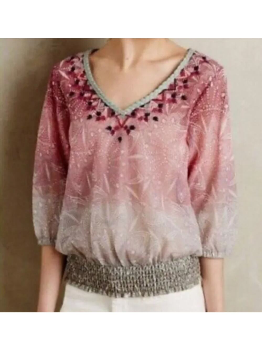 Anthropologie Akemi + Kin Arembepe Embroidered Ombre Top Medium